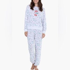 NEW! Honeydew Festive Soft White Pajama Set with Snow Ski & Tree Print